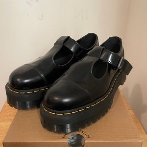 Dr. Martens Bethan Platform Mary Janes Black Polished Smooth UK8 W10 OG Box